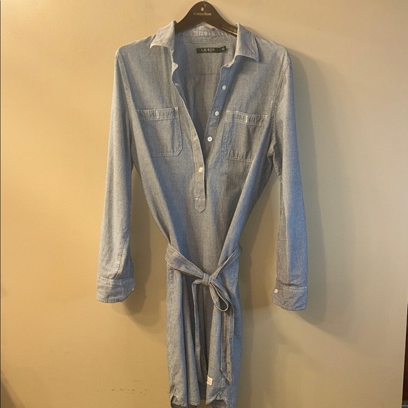 Lauren Ralph Lauren Women’s Pinstripe Belted Pocket Button Up Shirt Dress - Picture 1 of 7